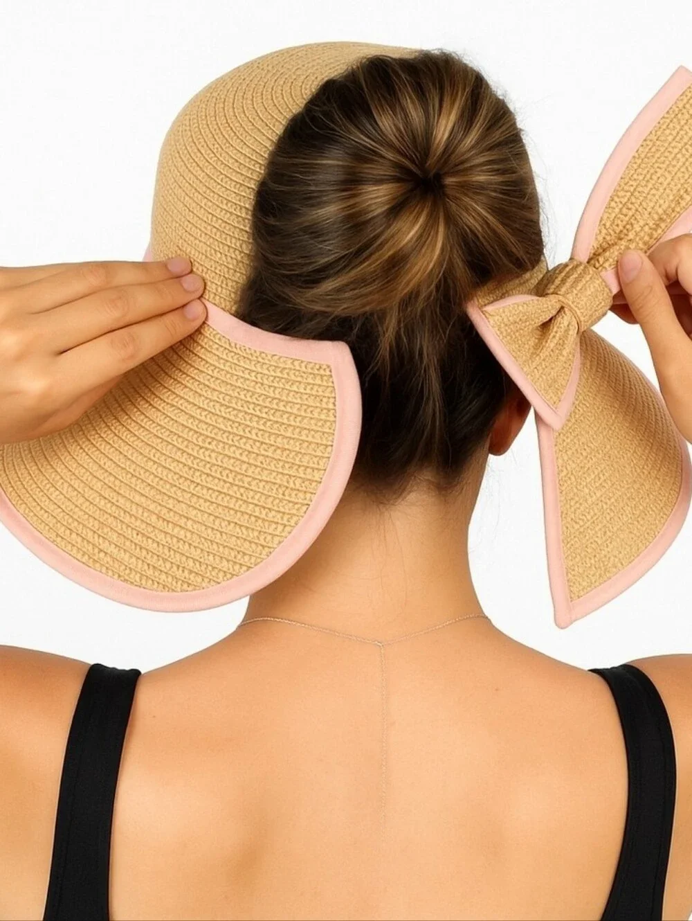David & Young PONYFLO Bow Sun Hat – Tan & Pink | OSFM